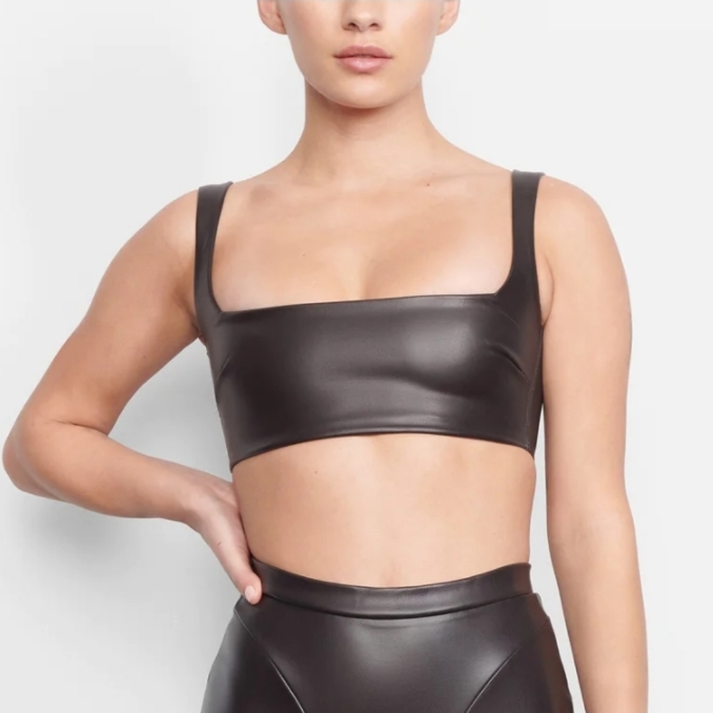 SKIMS Faux Leather Bralette Soot /XXS, L/ NWT